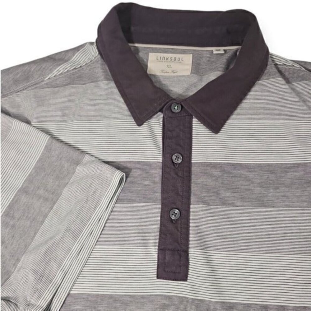 Linksoul Tempus Fugit John Ashworth Men's X-Large‎ Grey Striped Polo Golf Shirt